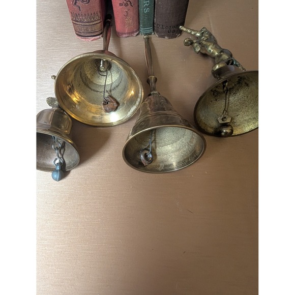 Vintage Brass Bells Set of 4 Unicorn Man Figurine Engraved Etched‎ - Picture 9 of 9